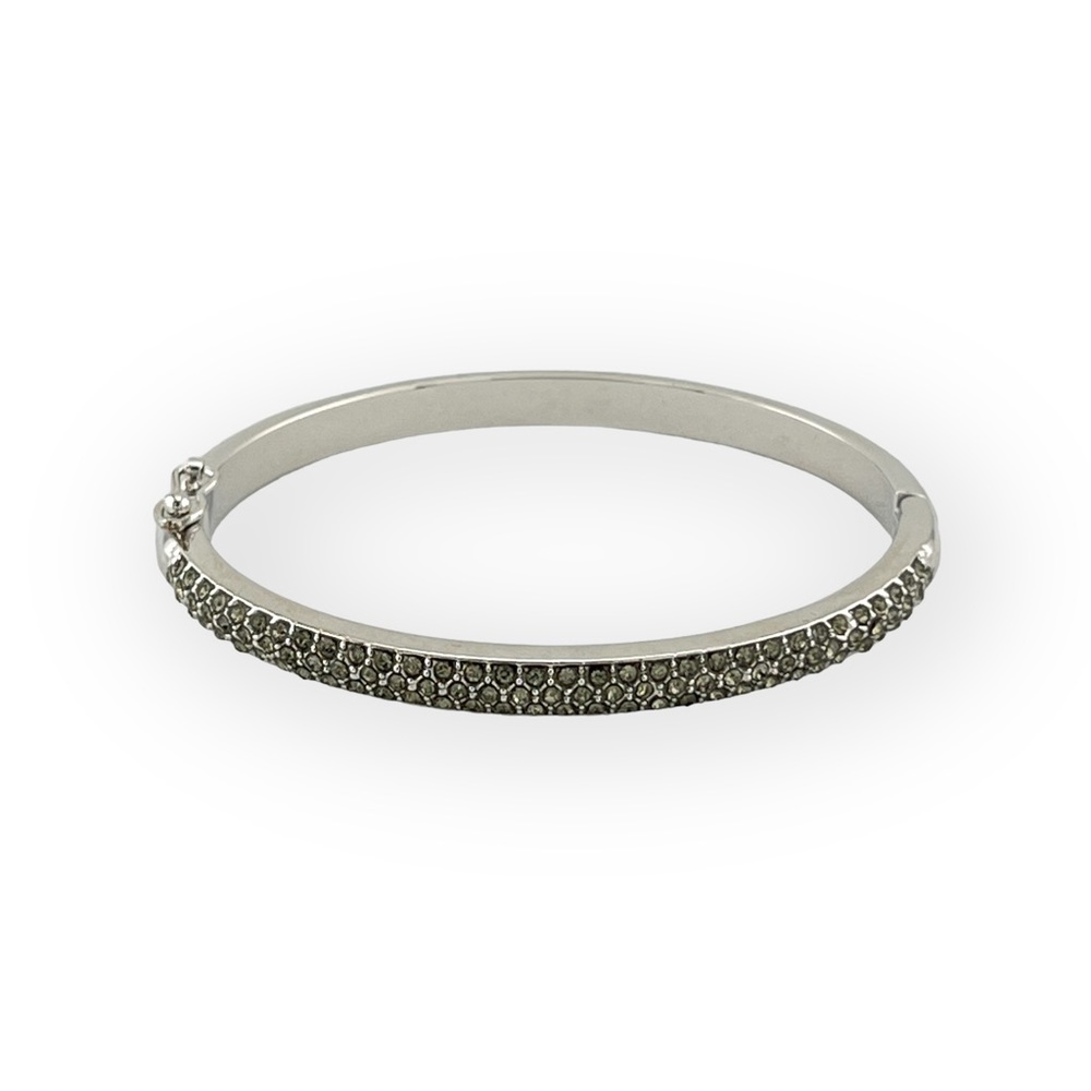 Swarovski Crystal 3 Row Pave Bangle Bracelet Silver Overlay